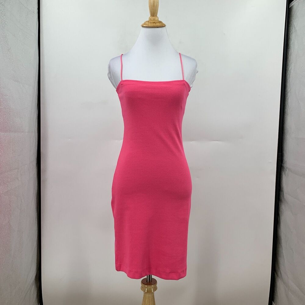 Zara Ribbed Mini Dress Womens L Large Camellia Pink Bodycon Fitted Stretch - Picture 3 of 10